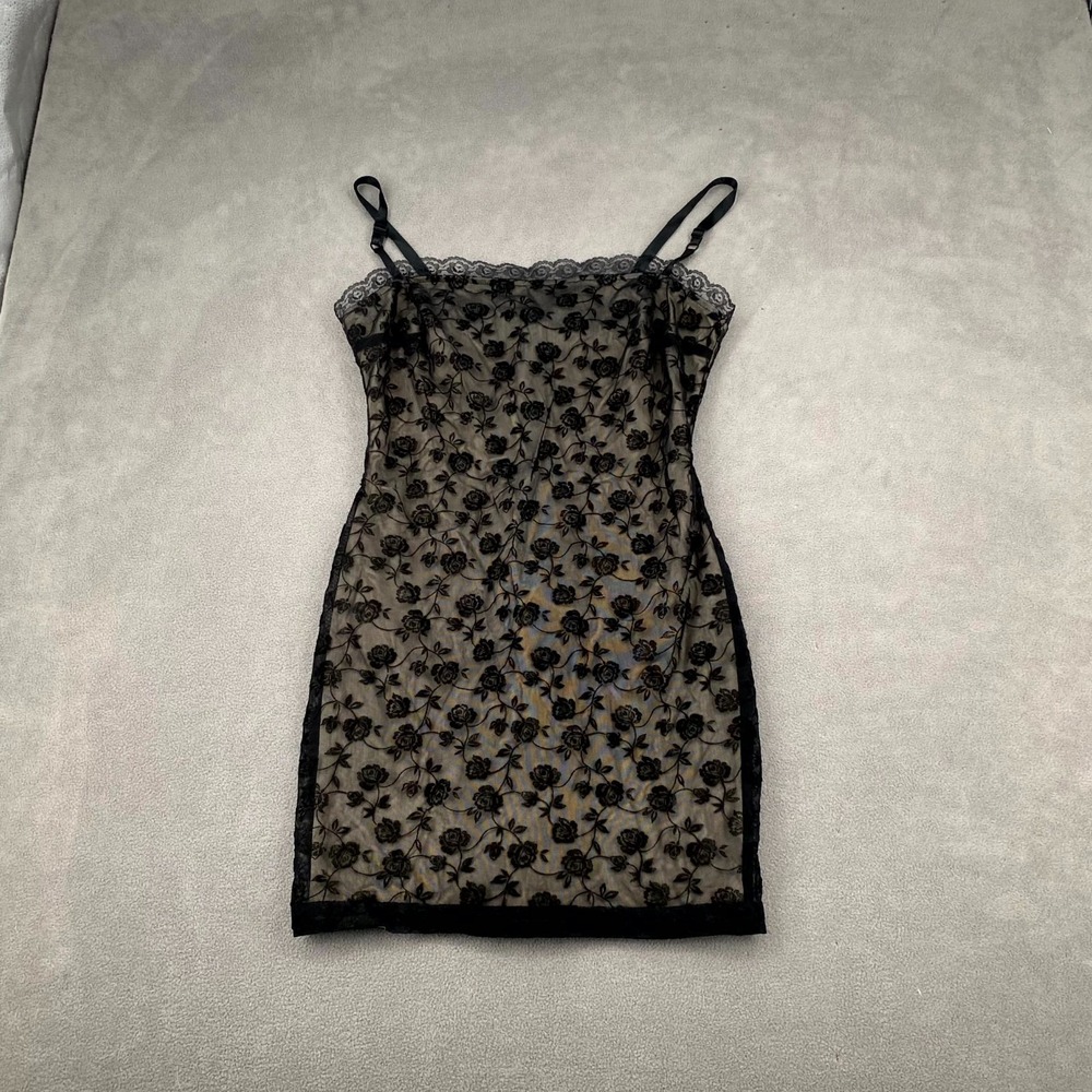 White House Black Market Bodycon Dress Womens L Black Beige Floral Lace Overlay